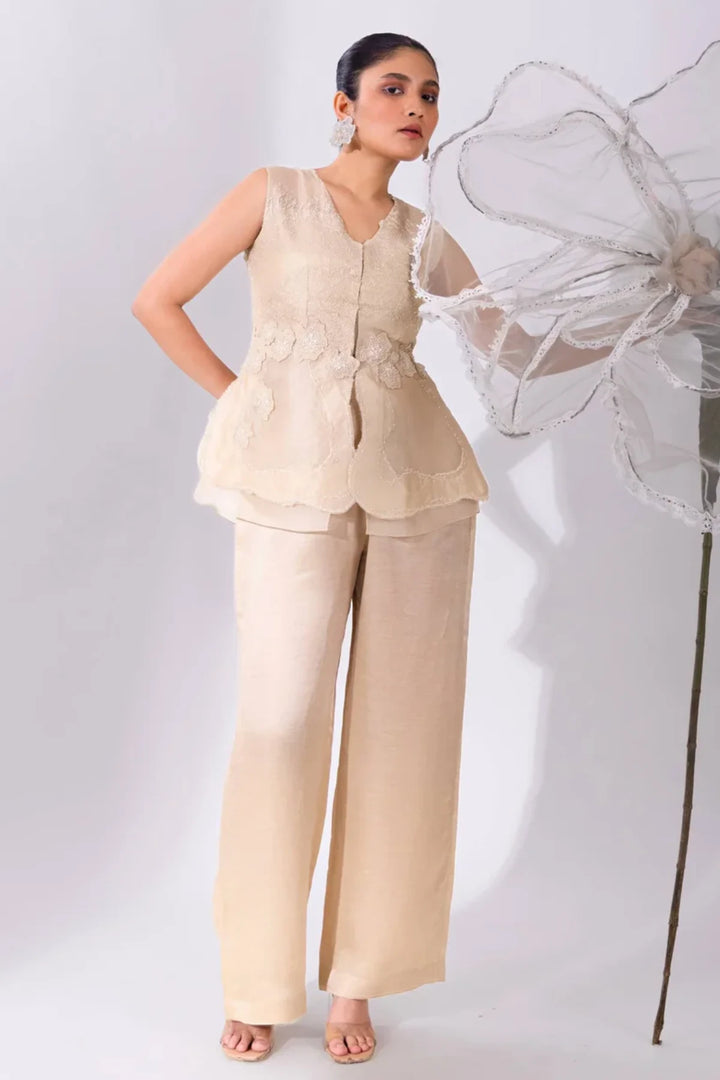 White WaveBorne Peplum Top With Pant