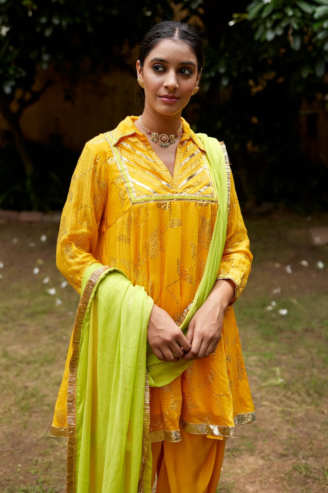 Mango Yellow Mukaish Kurta