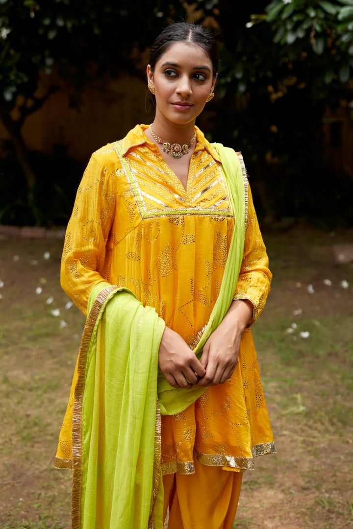 Mango Yellow Mukaish Kurta