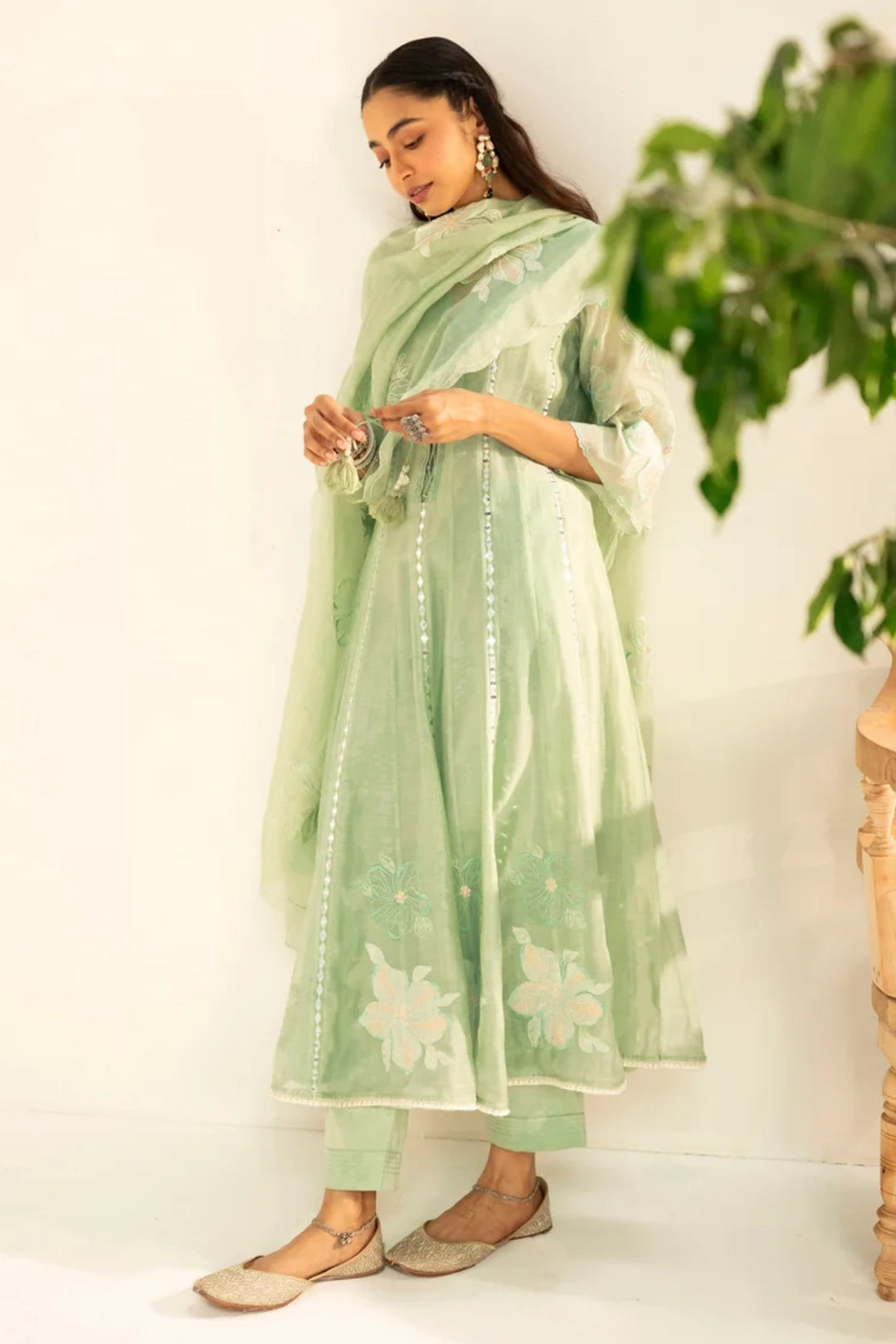 Zara Mul Chanderi Anarkali Set