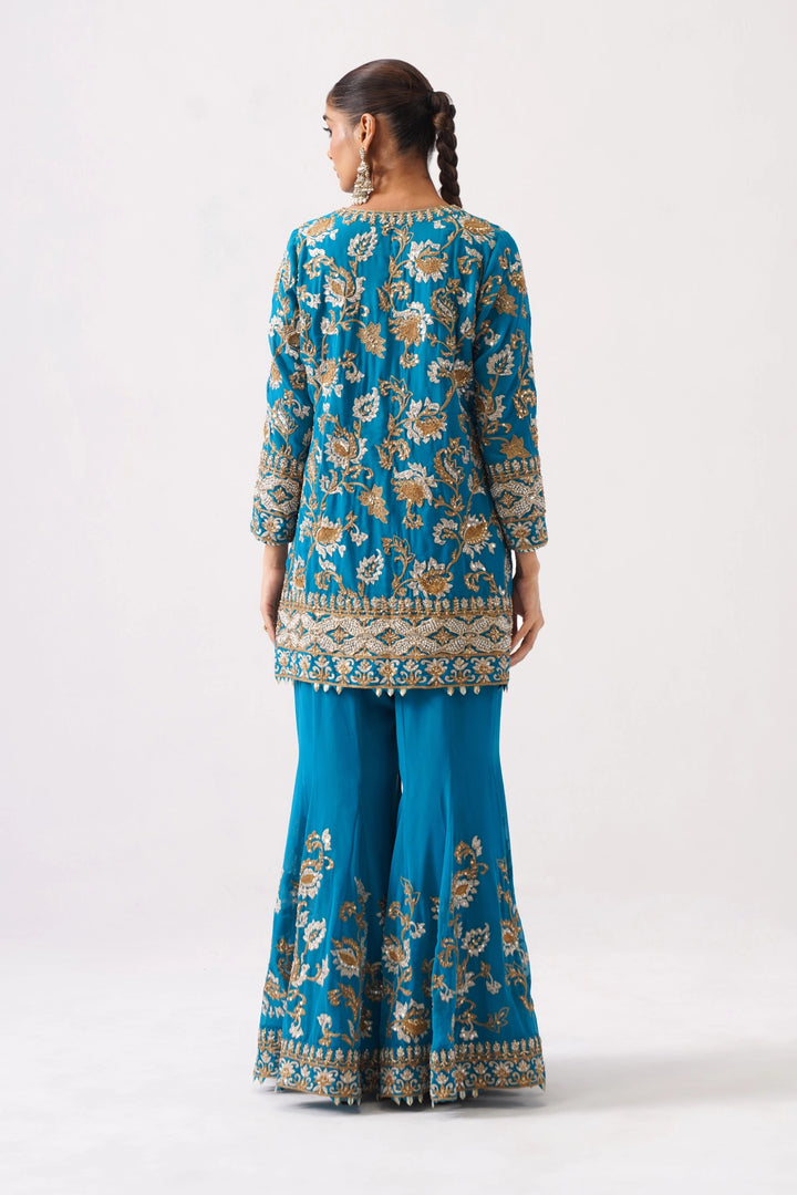 Zaar Bagh - Sharara Set - Teal Blue
