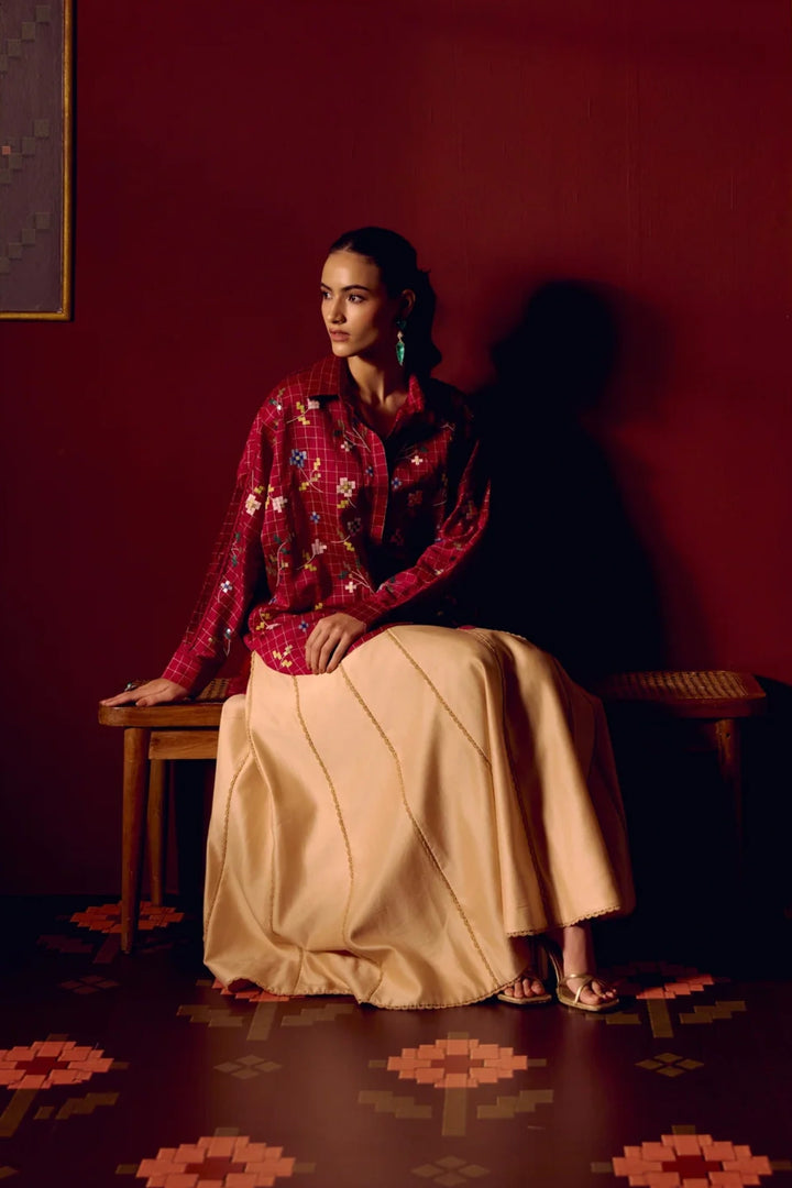Maroon Jaal Kimono