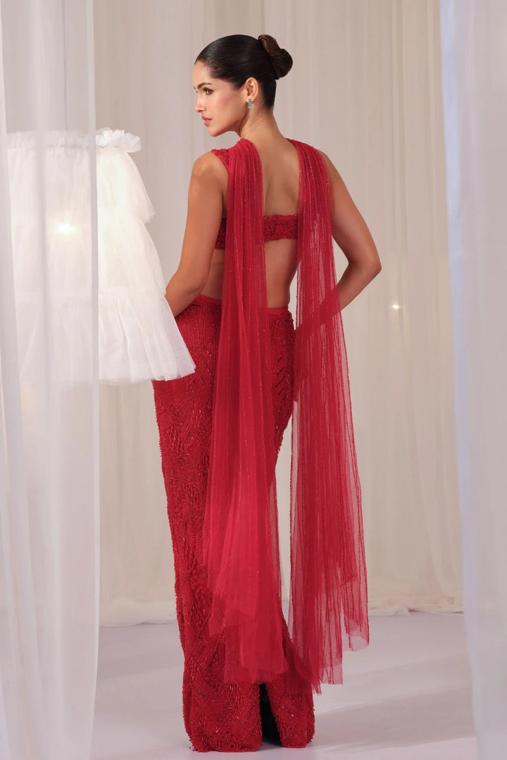 Ruby Pencil Skirt With Blouse & Dupatta