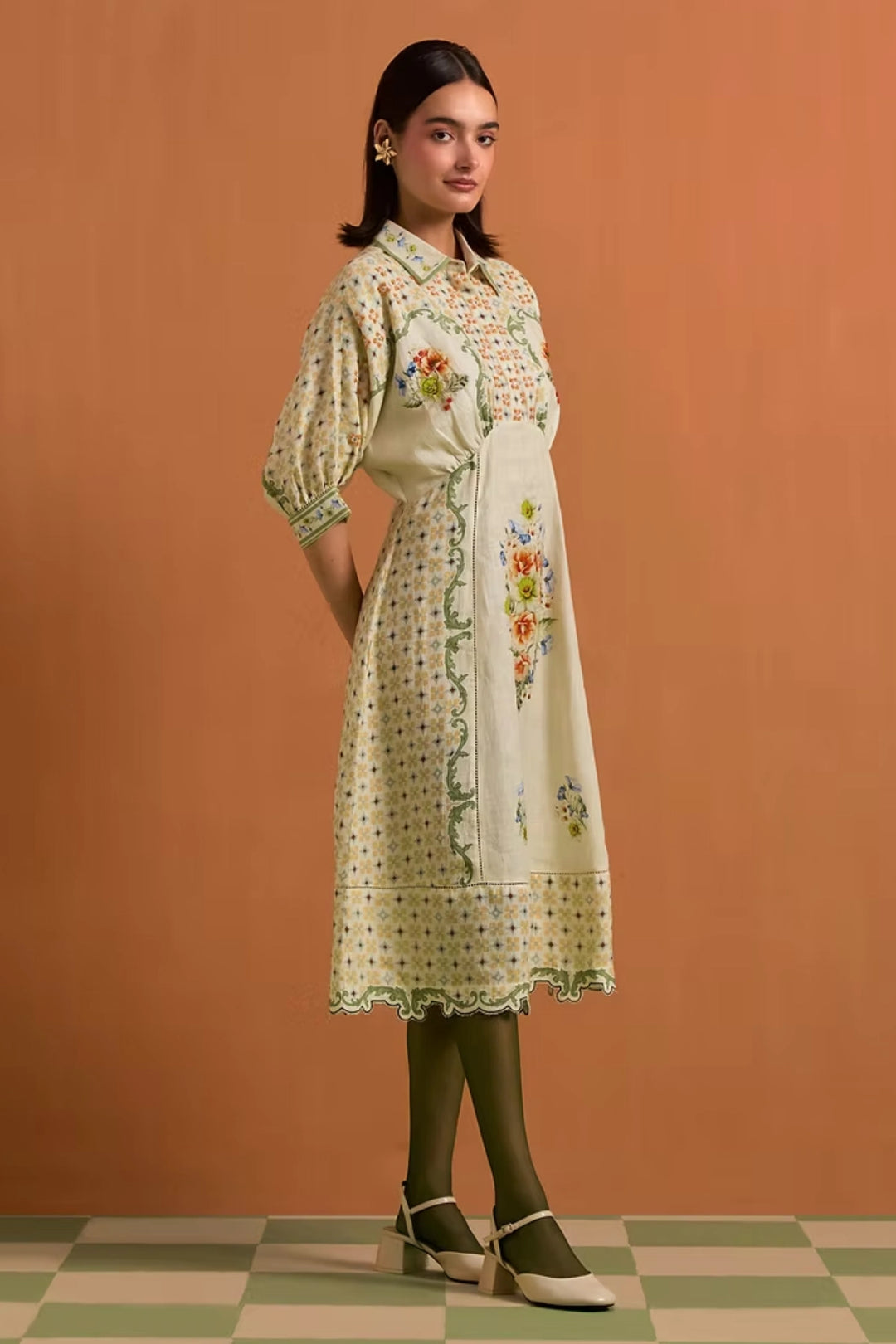Verdant Kimono dress-Ivory