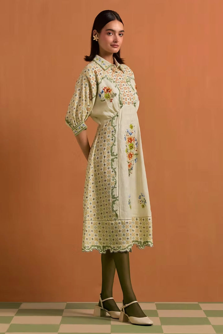 Verdant Kimono dress-Ivory