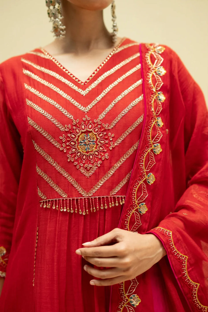 Jhoomar Mul Chanderi Aline Kurta Set