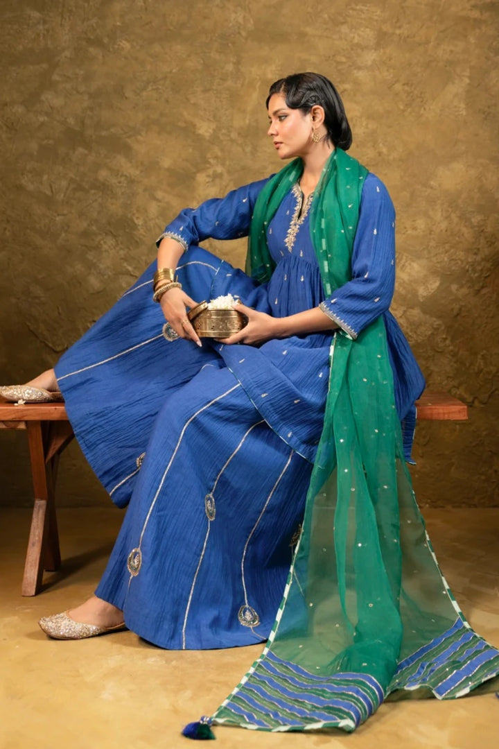 Electric Blue High Slit Sharara Set