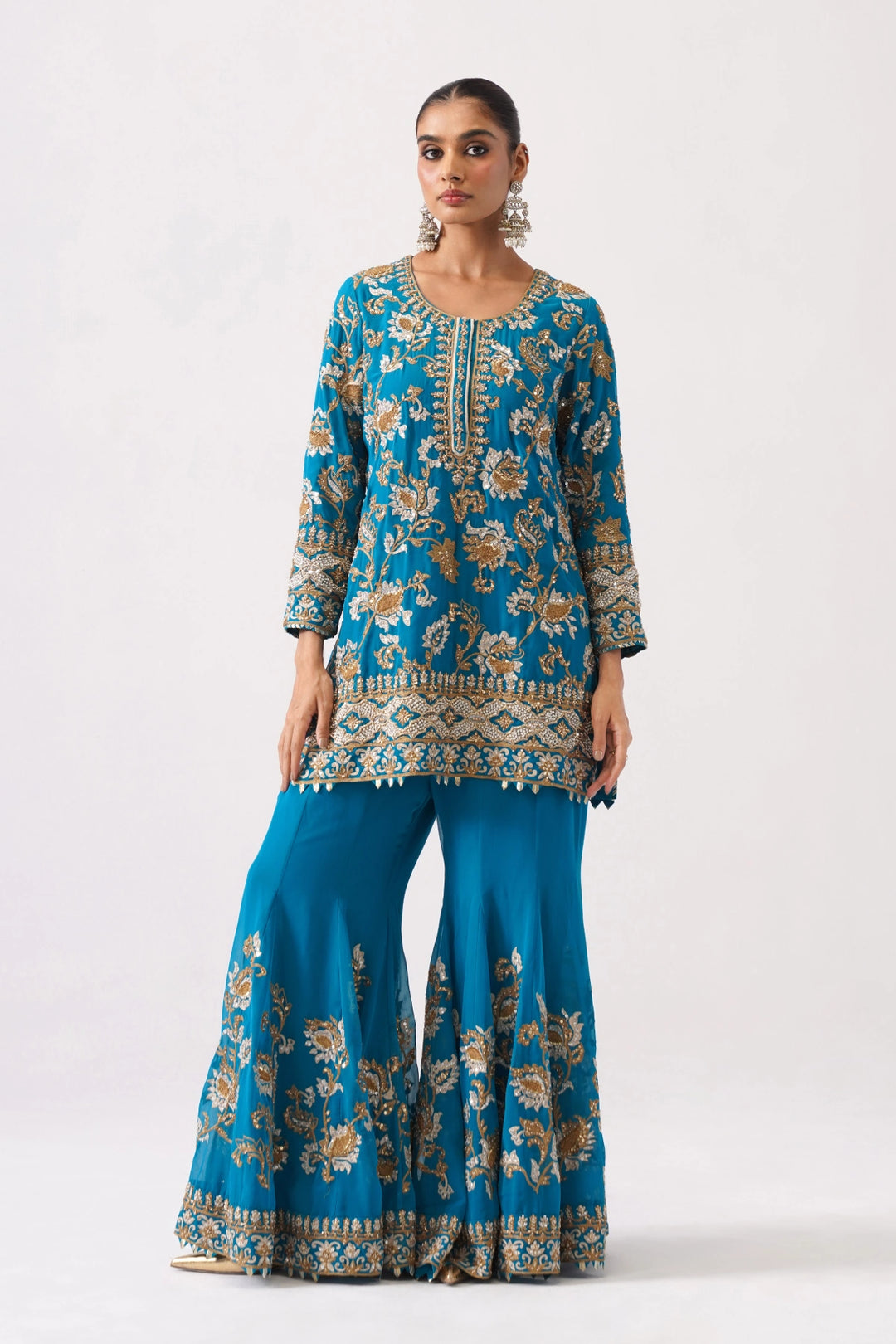 Zaar Bagh - Sharara Set - Teal Blue