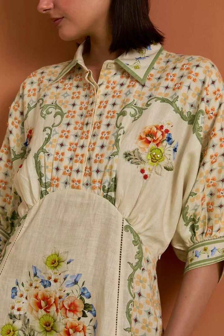 Verdant Kimono dress-Ivory