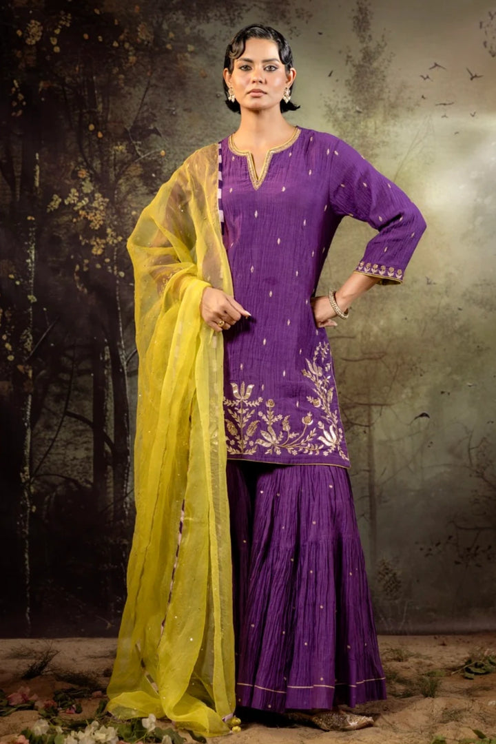 Purple Daman Lappa Sharara Set