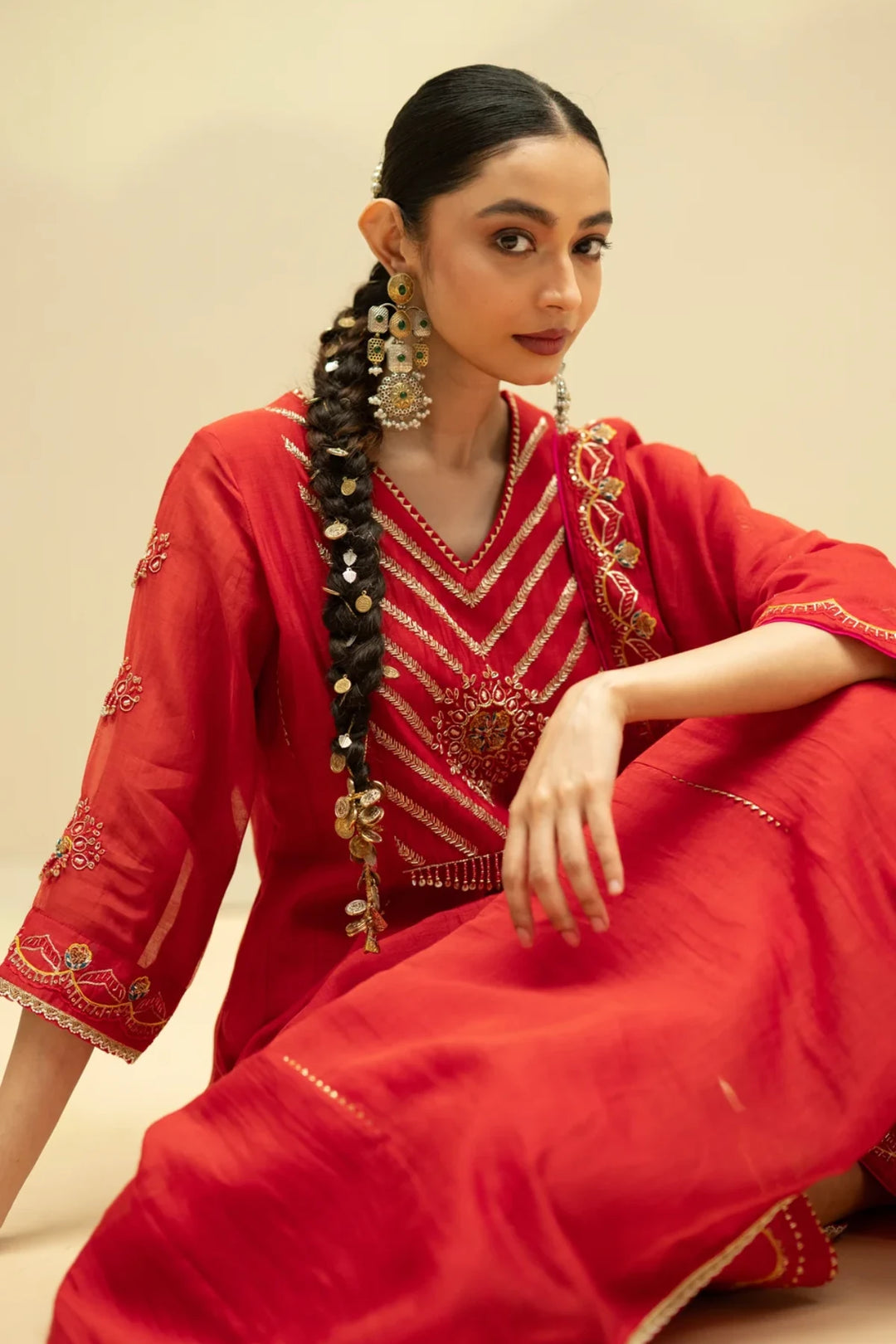 Jhoomar Mul Chanderi Aline Kurta Set