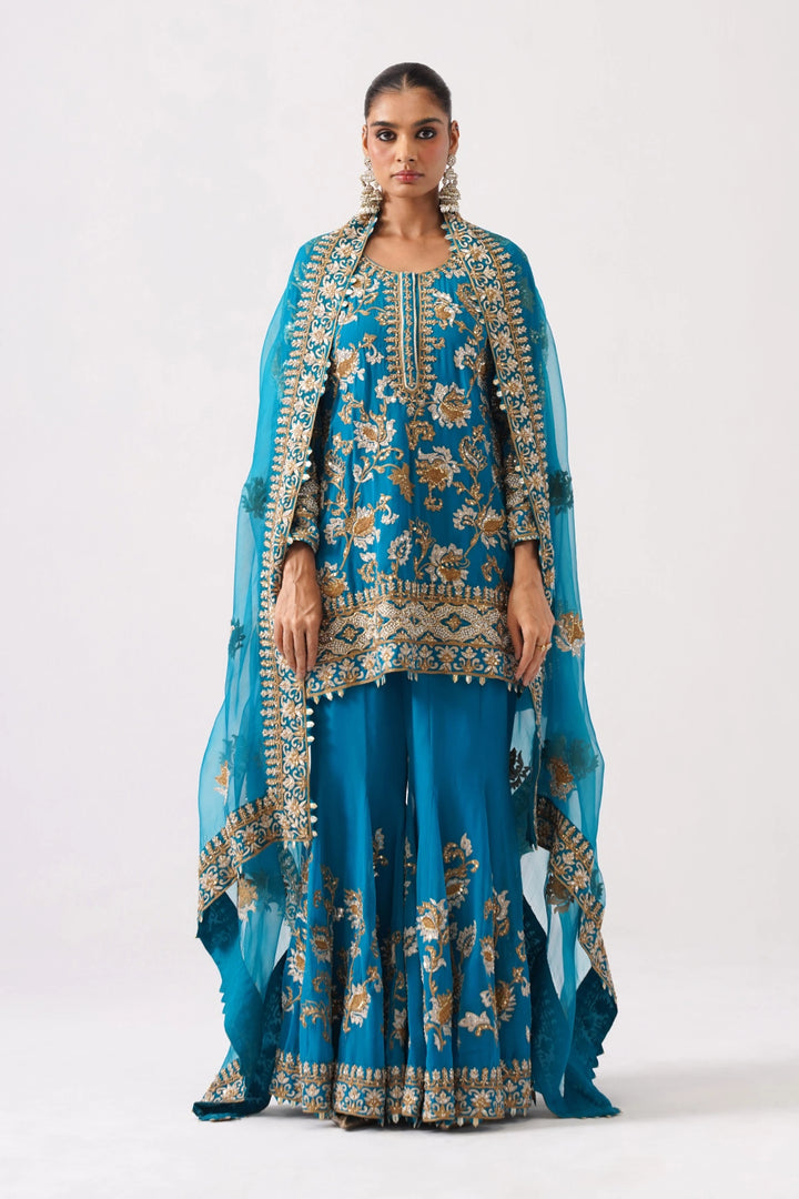 Zaar Bagh - Sharara Set - Teal Blue