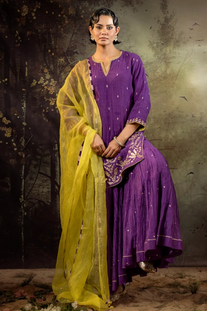 Purple Daman Lappa Sharara Set