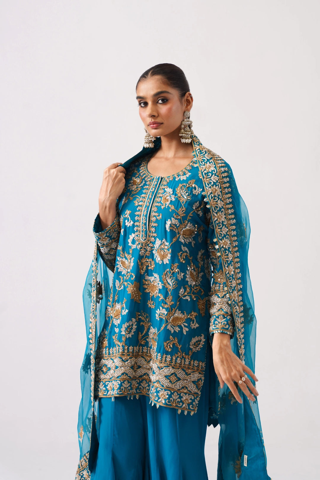 Zaar Bagh - Sharara Set - Teal Blue
