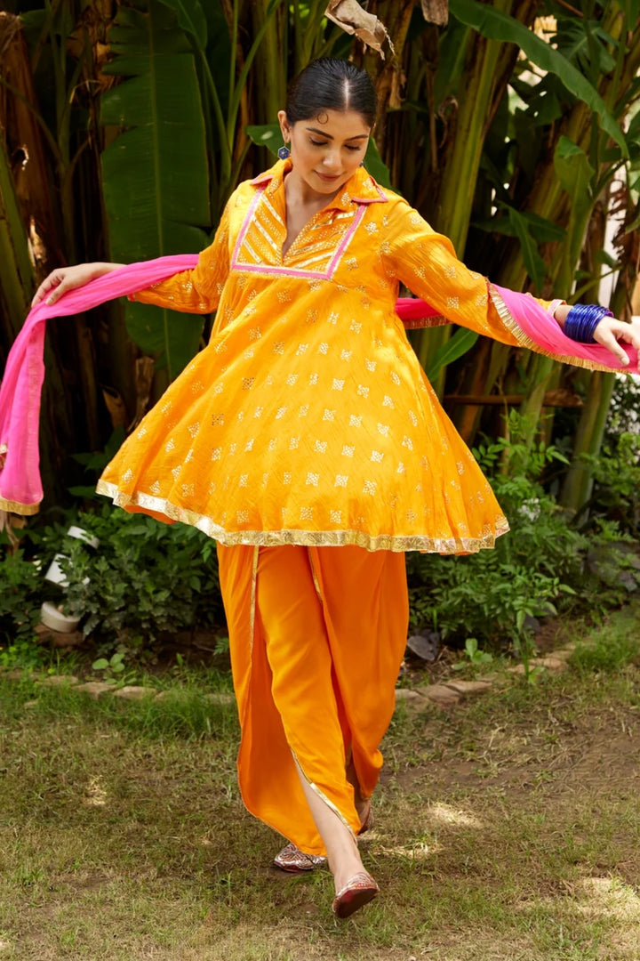 Orange Mukaish kurta