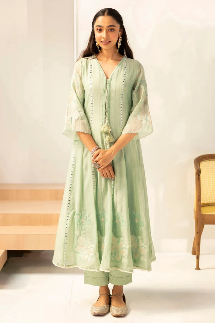 Zara Mul Chanderi Anarkali Set