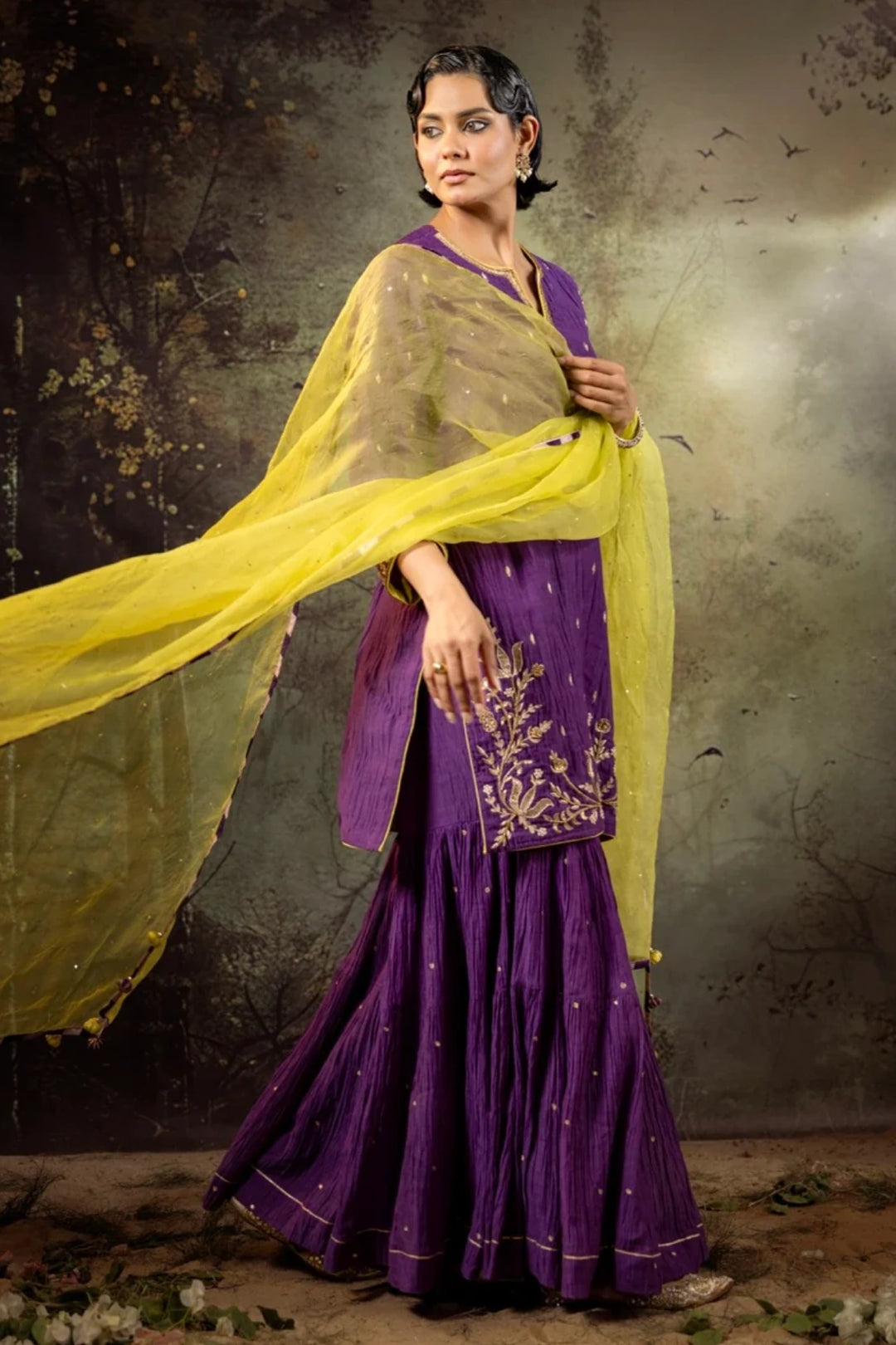Purple Daman Lappa Sharara Set