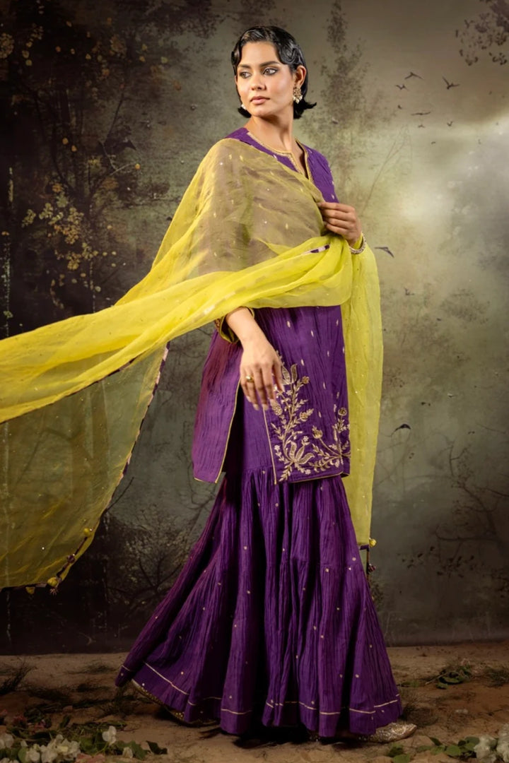 Purple Daman Lappa Sharara Set