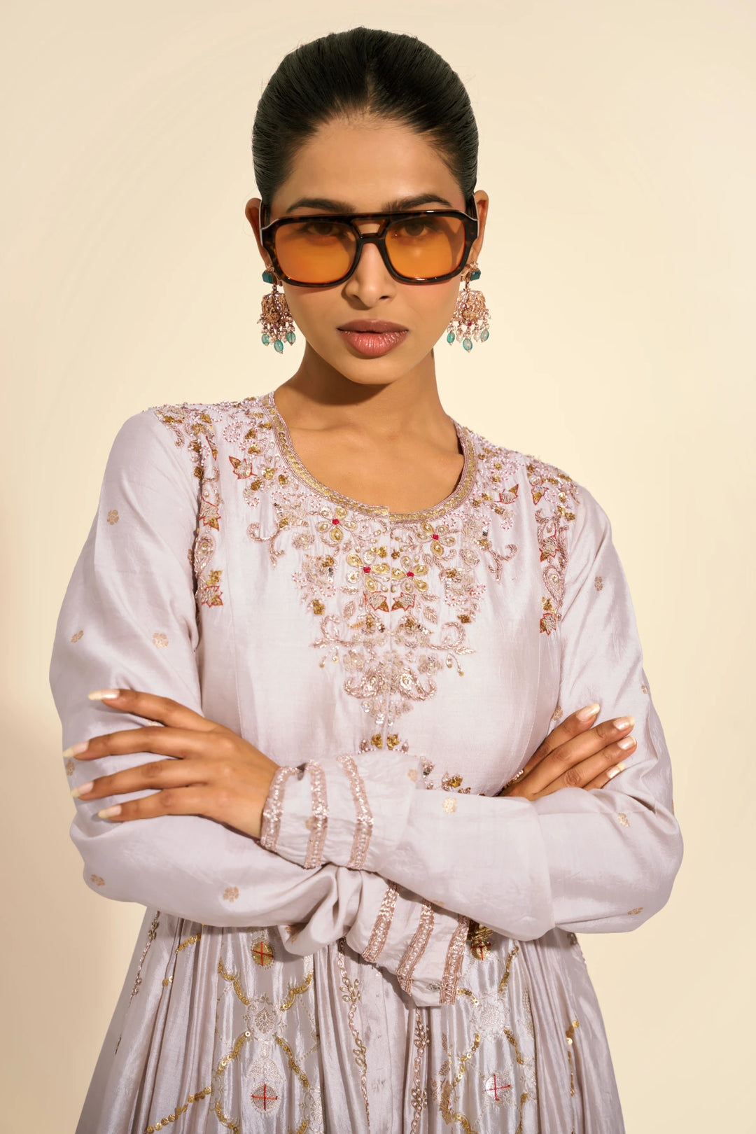 Front open anarkali set