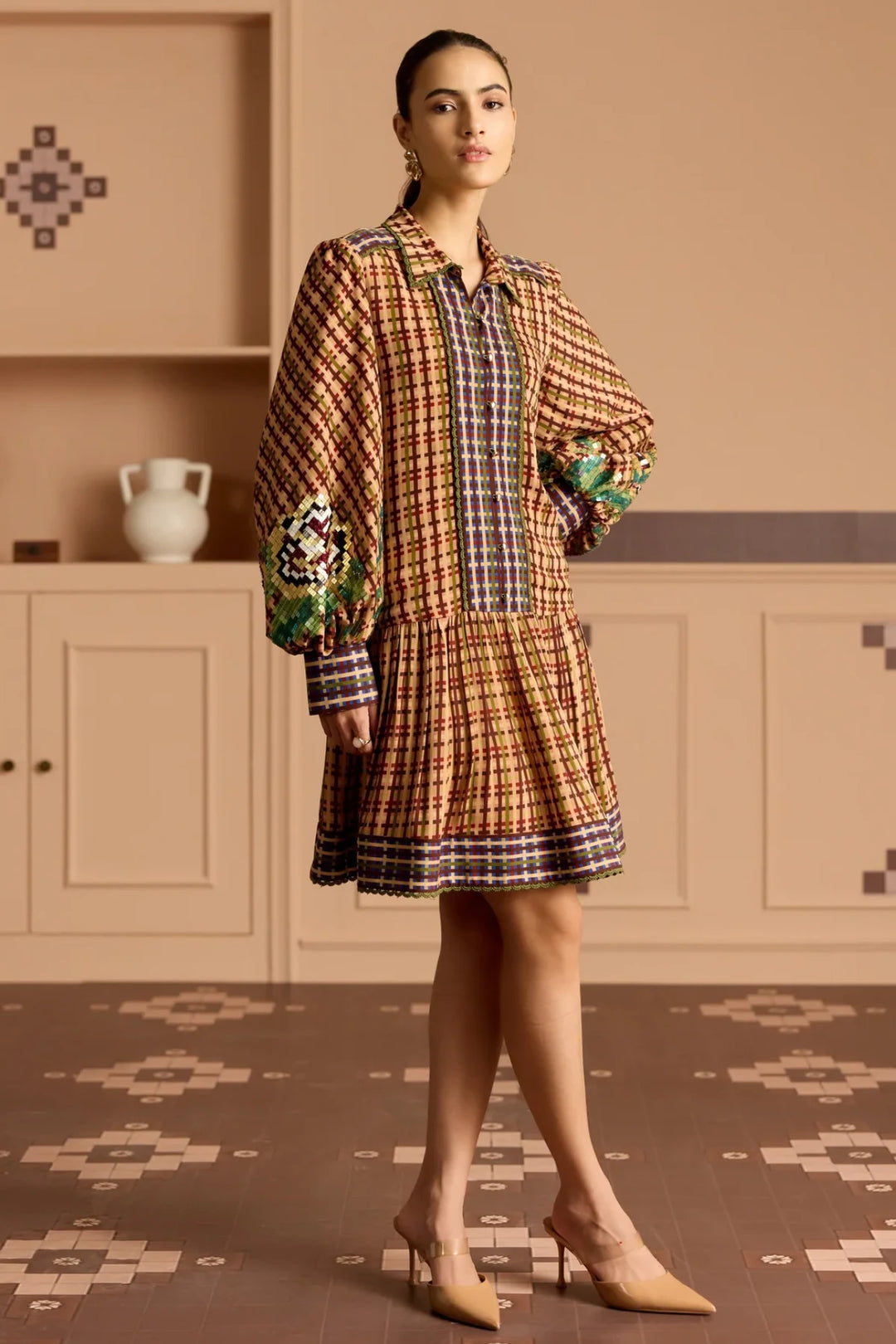 Burgandy Balloon Sleeve Dress