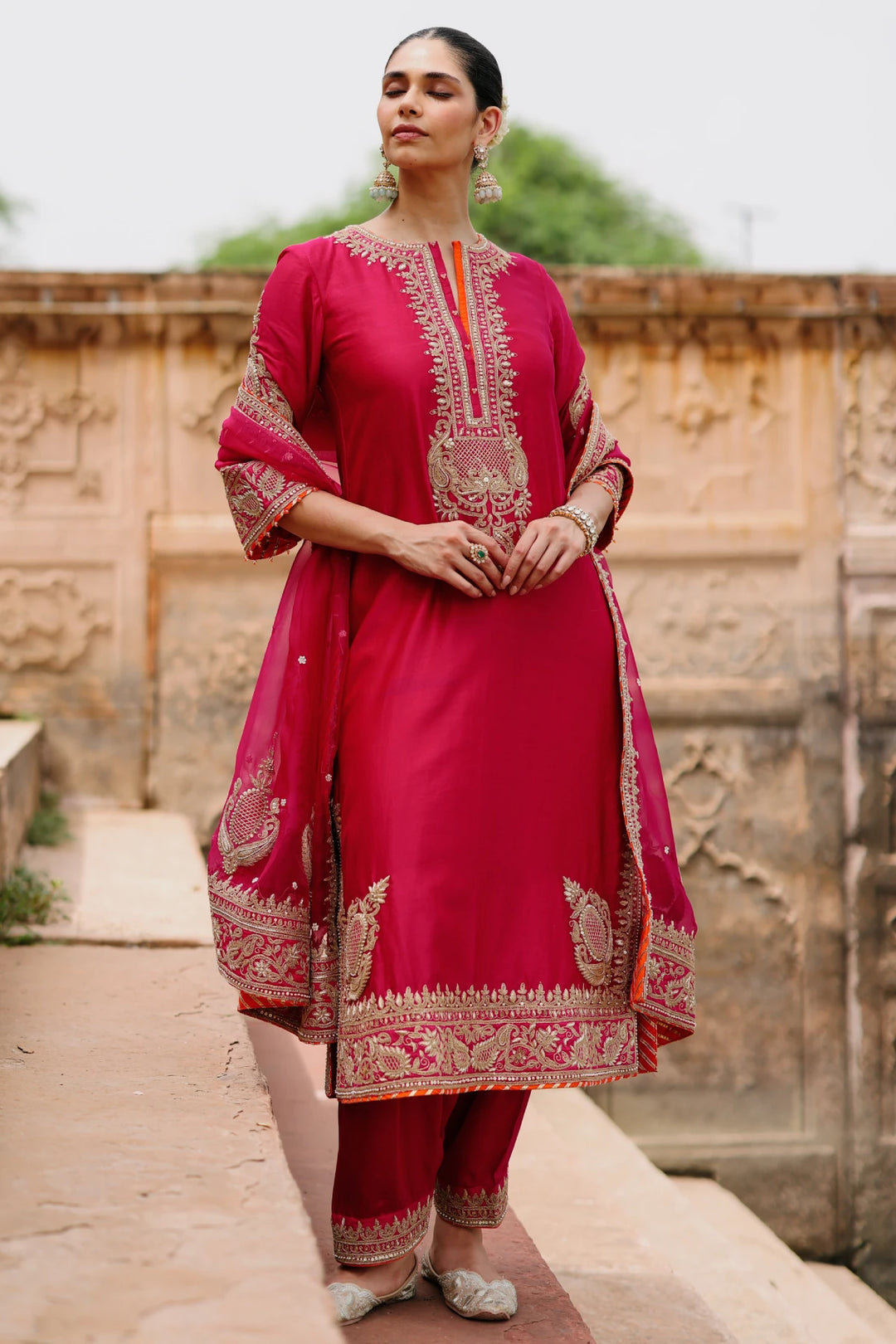 Arwa - Hot Pink Long Kurta Set with Salwar & Dupatta