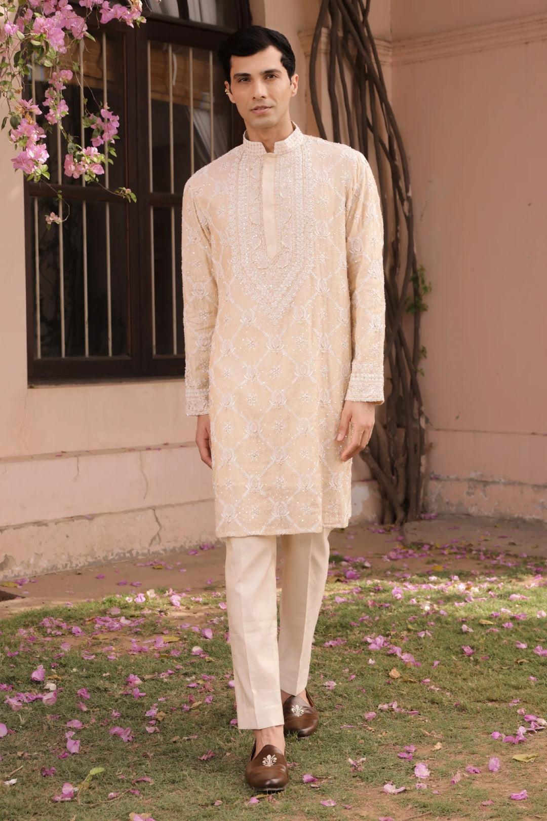 Dyeable Gold Tissue Chikankari Men's Kurta