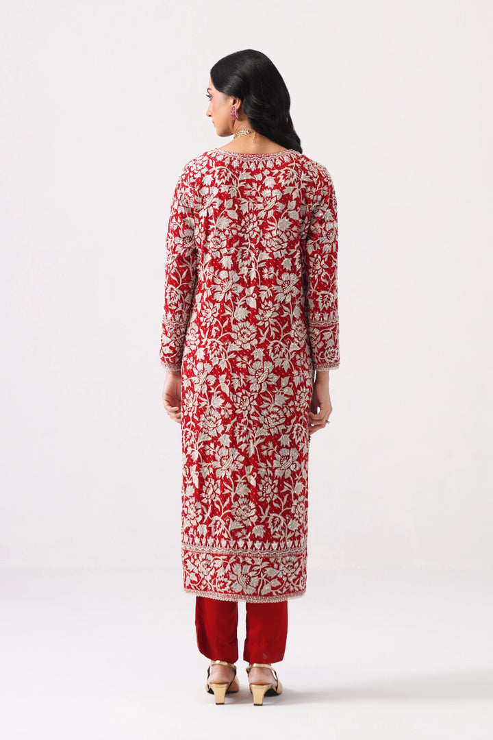 Red Long Kurta Set
