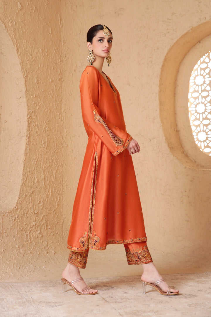 Mehrang Orange Applique Kurta Set