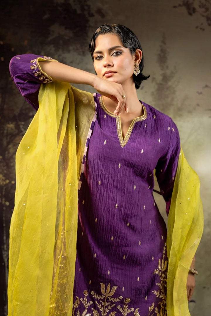 Purple Daman Lappa Sharara Set