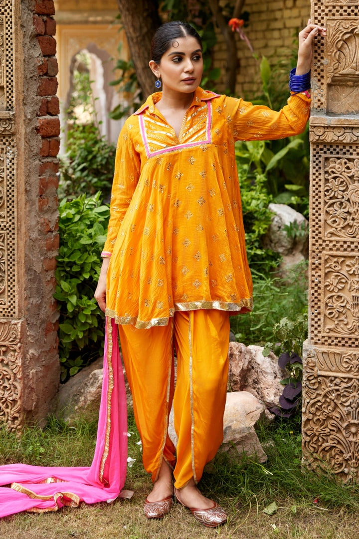 Orange Mukaish kurta