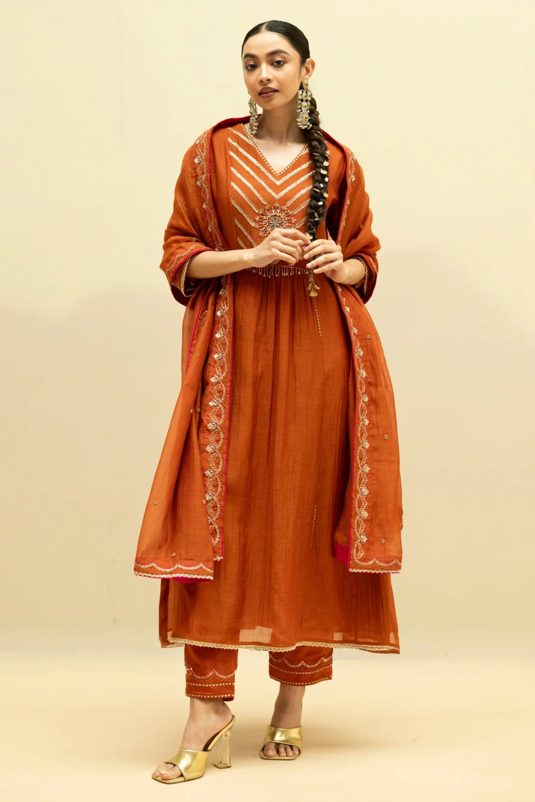 Jhoomar Mul Chanderi Aline Kurta Set
