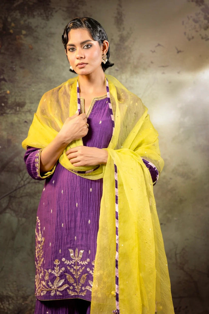 Purple Daman Lappa Sharara Set