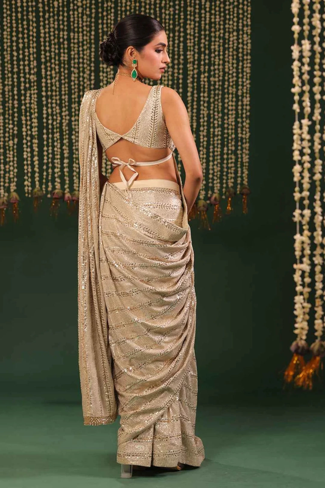 Celestial Shimmer: Pure & Premium Georgette Mukaish Saree