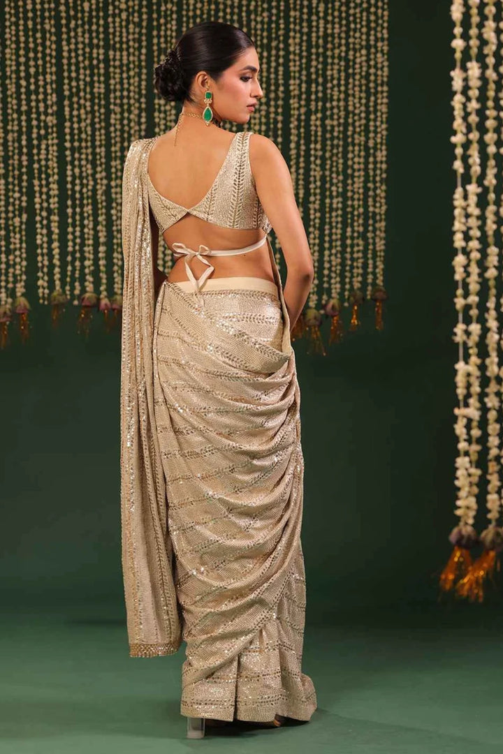 Celestial Shimmer: Pure & Premium Georgette Mukaish Saree