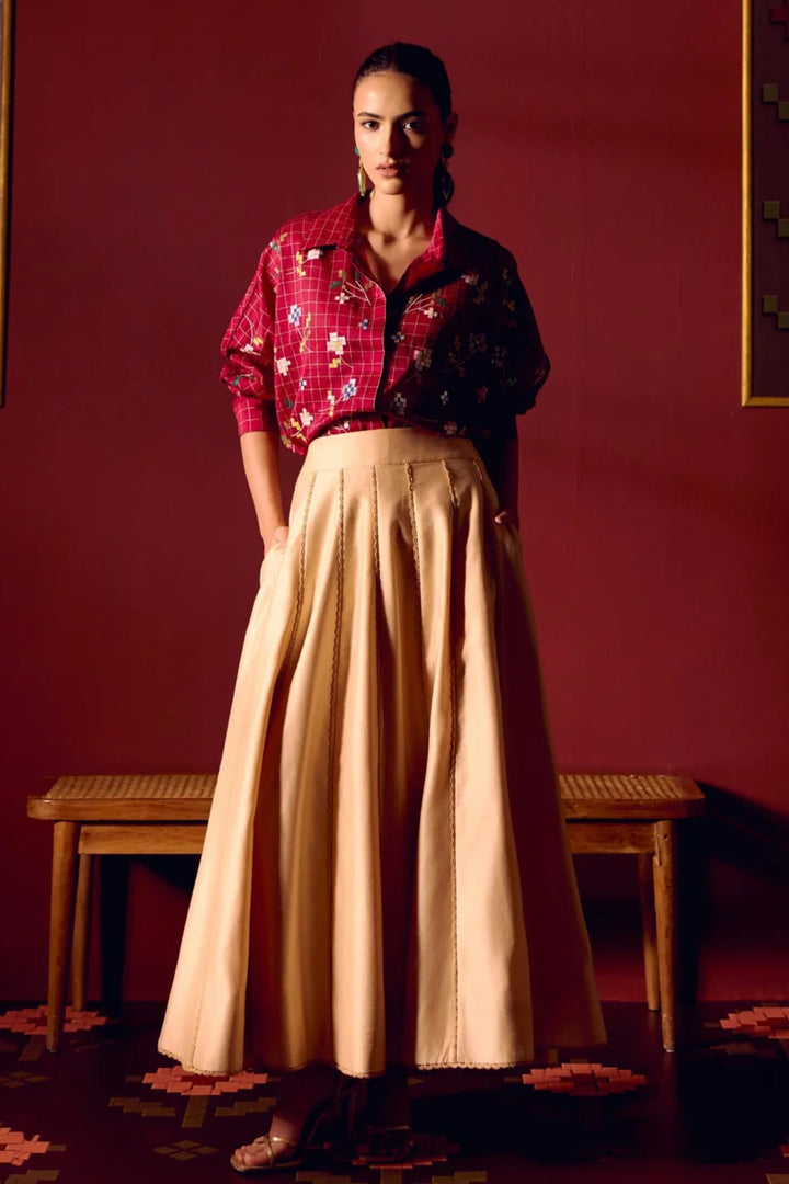 Biege Plain Chanderi Skirt