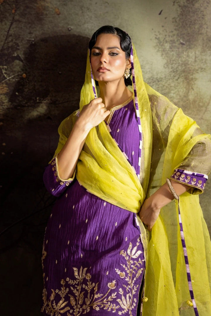 Purple Daman Lappa Sharara Set
