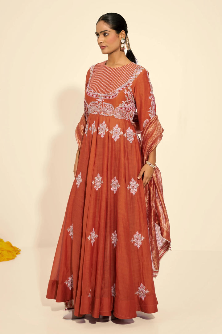 Rust Anarkali set