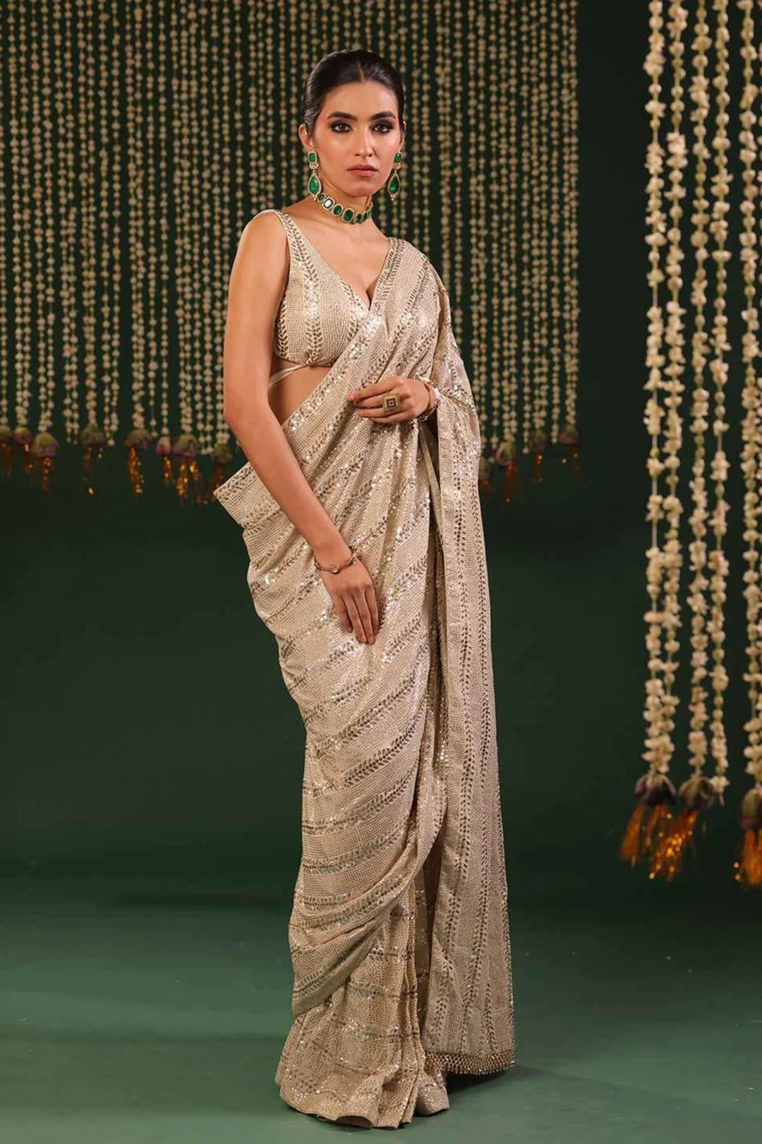 Celestial Shimmer: Pure & Premium Georgette Mukaish Saree