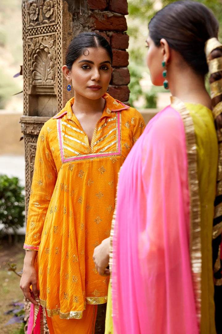 Orange Mukaish kurta