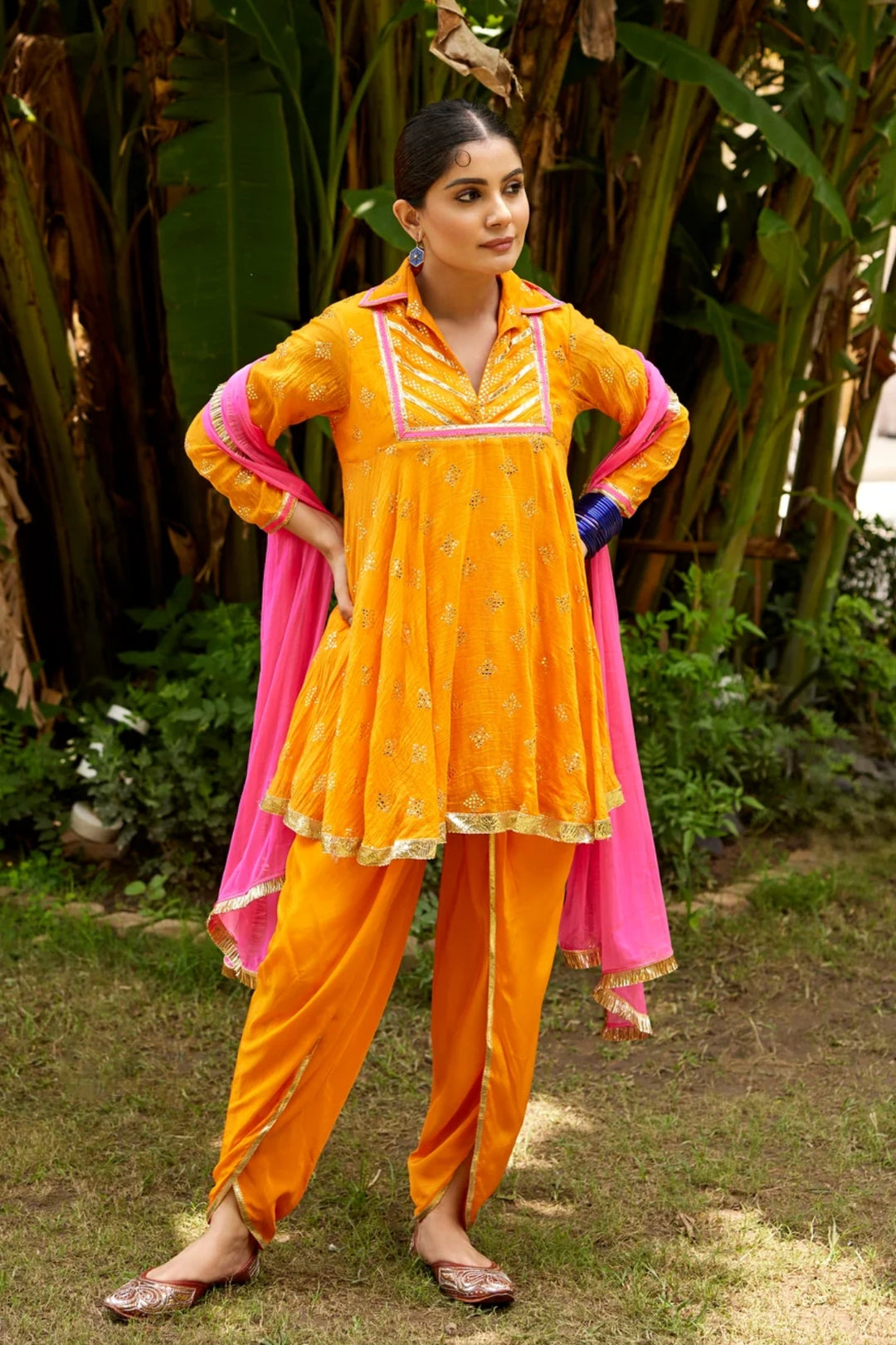 Orange Mukaish kurta