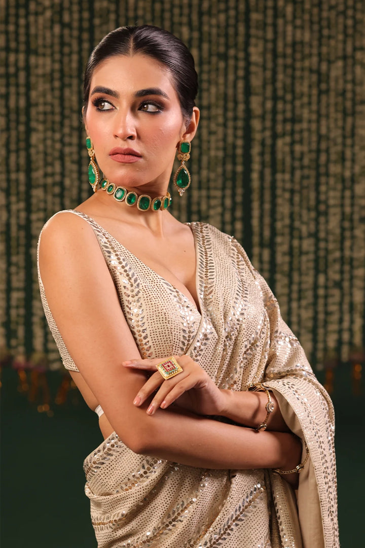 Celestial Shimmer: Pure & Premium Georgette Mukaish Saree