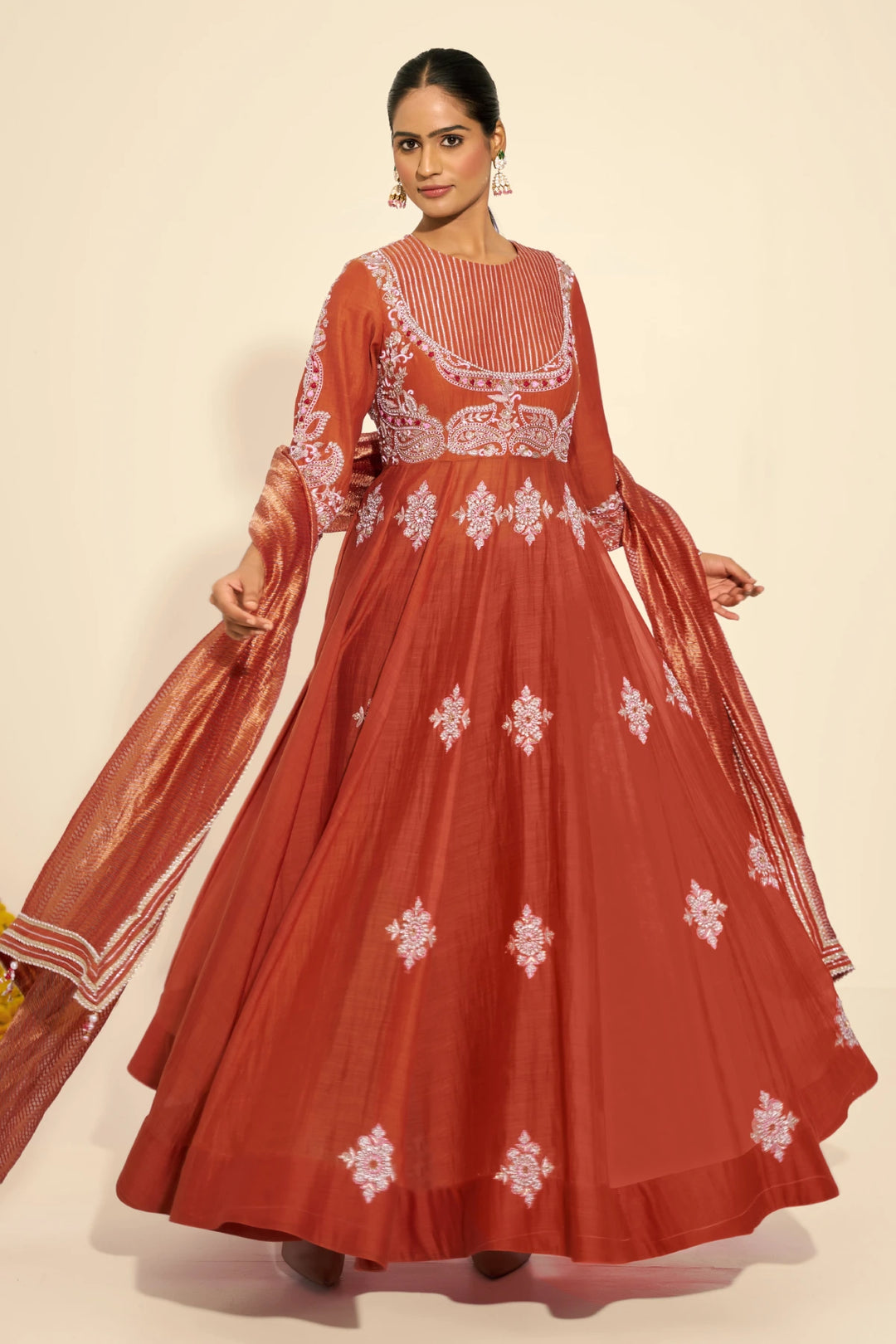Rust Anarkali set