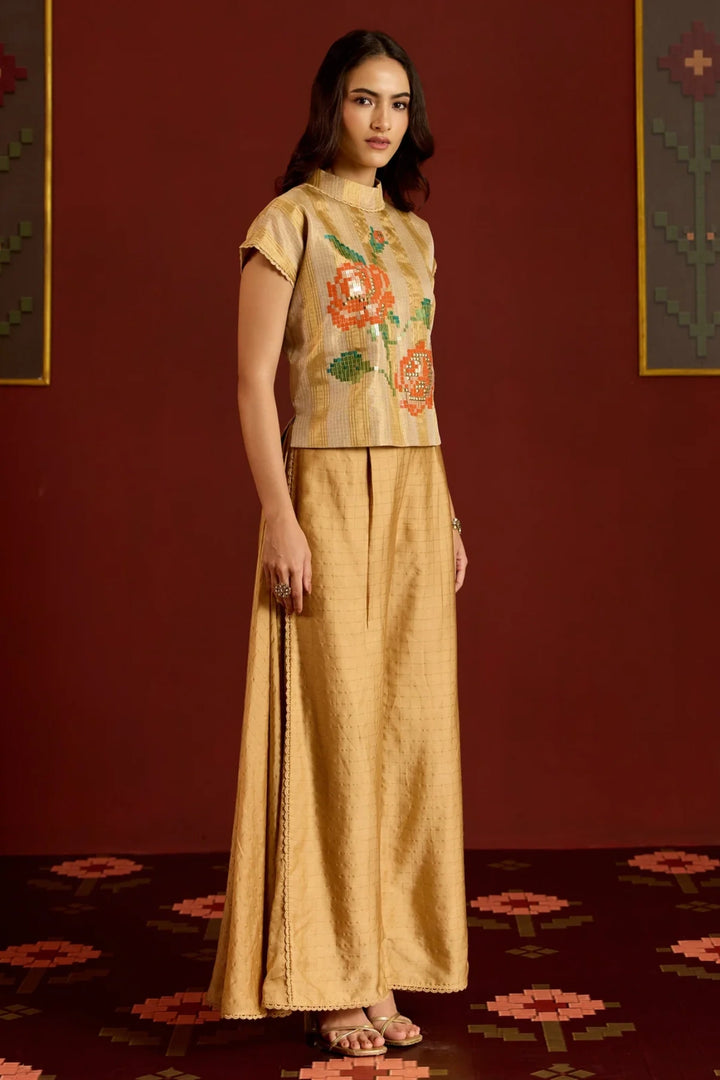 Gold Zari Kota Crop Top + Sharara