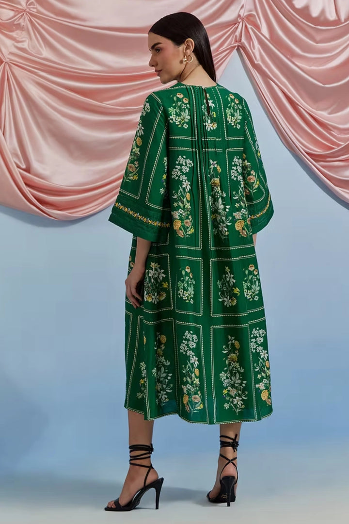 Bouquet Pleated Kurta - Forest Green