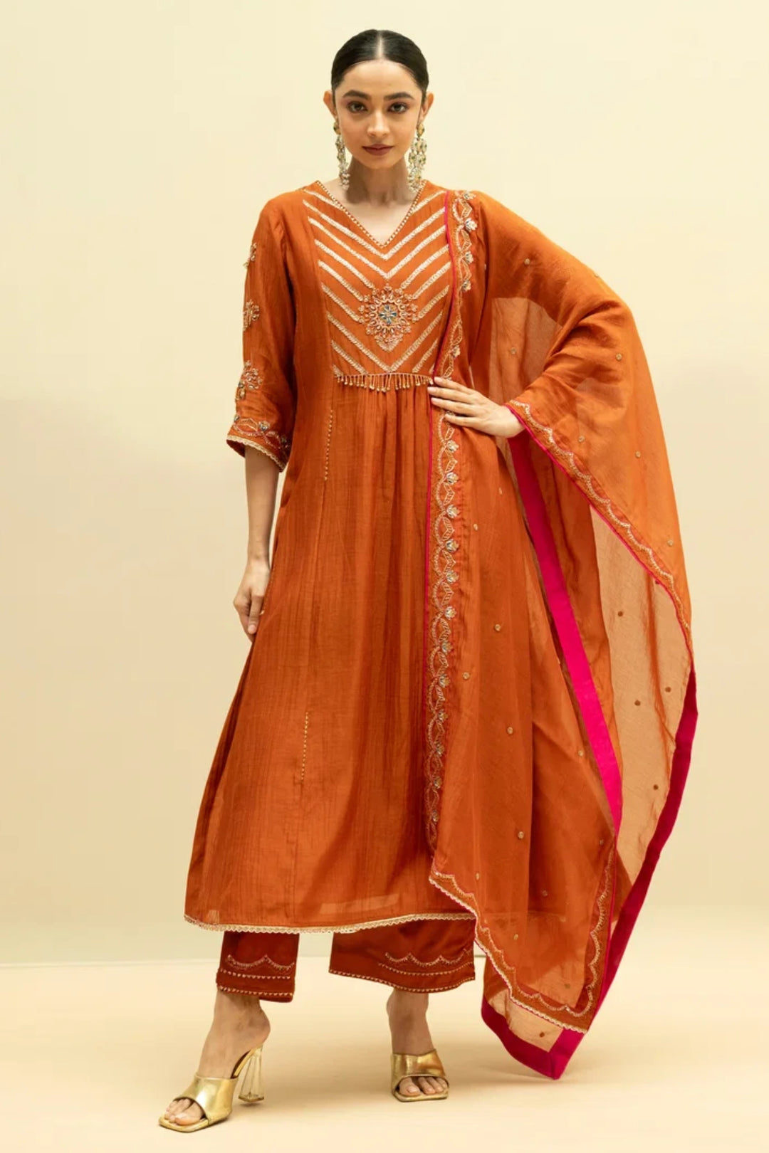 Jhoomar Mul Chanderi Aline Kurta Set