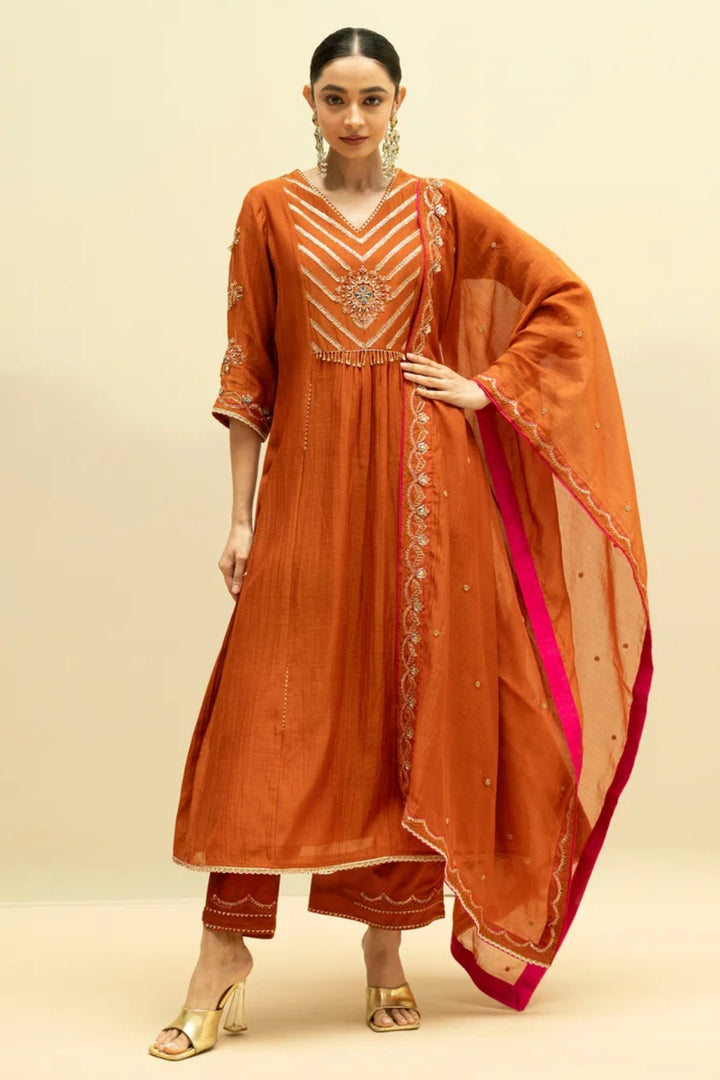 Jhoomar Mul Chanderi Aline Kurta Set