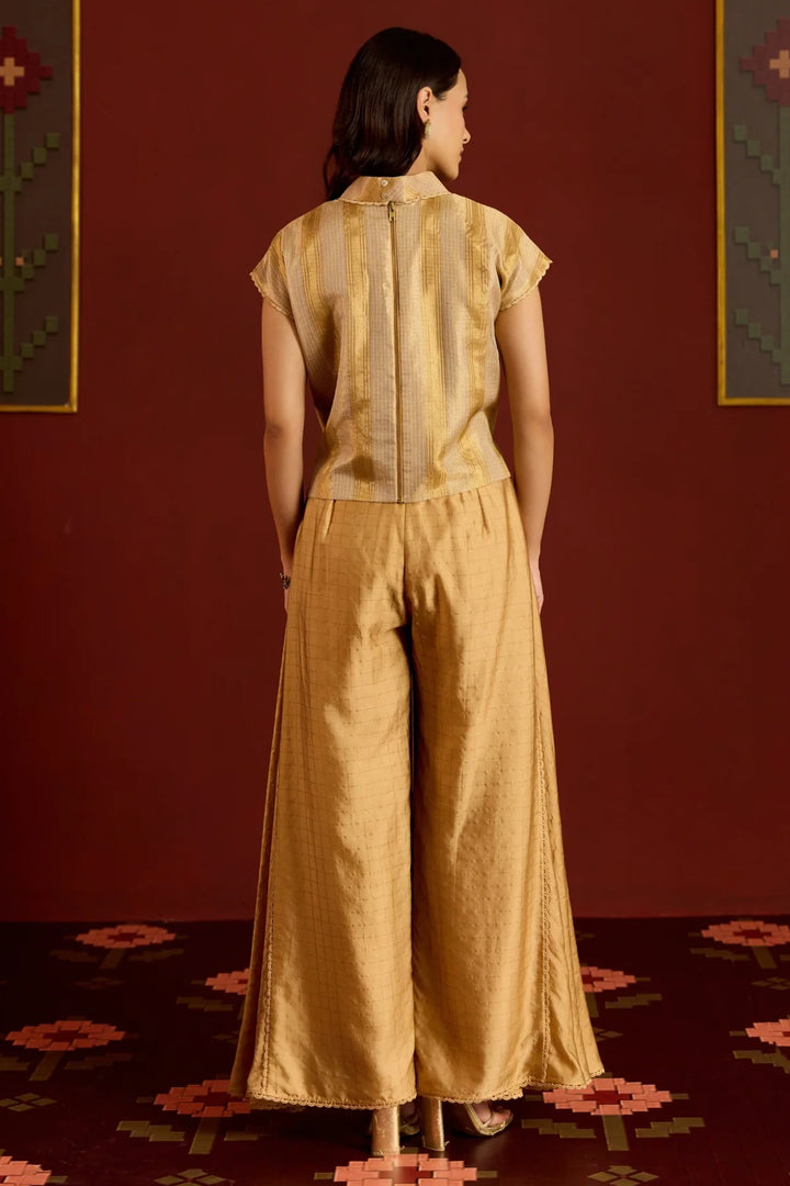 Gold Zari Kota Crop Top + Sharara