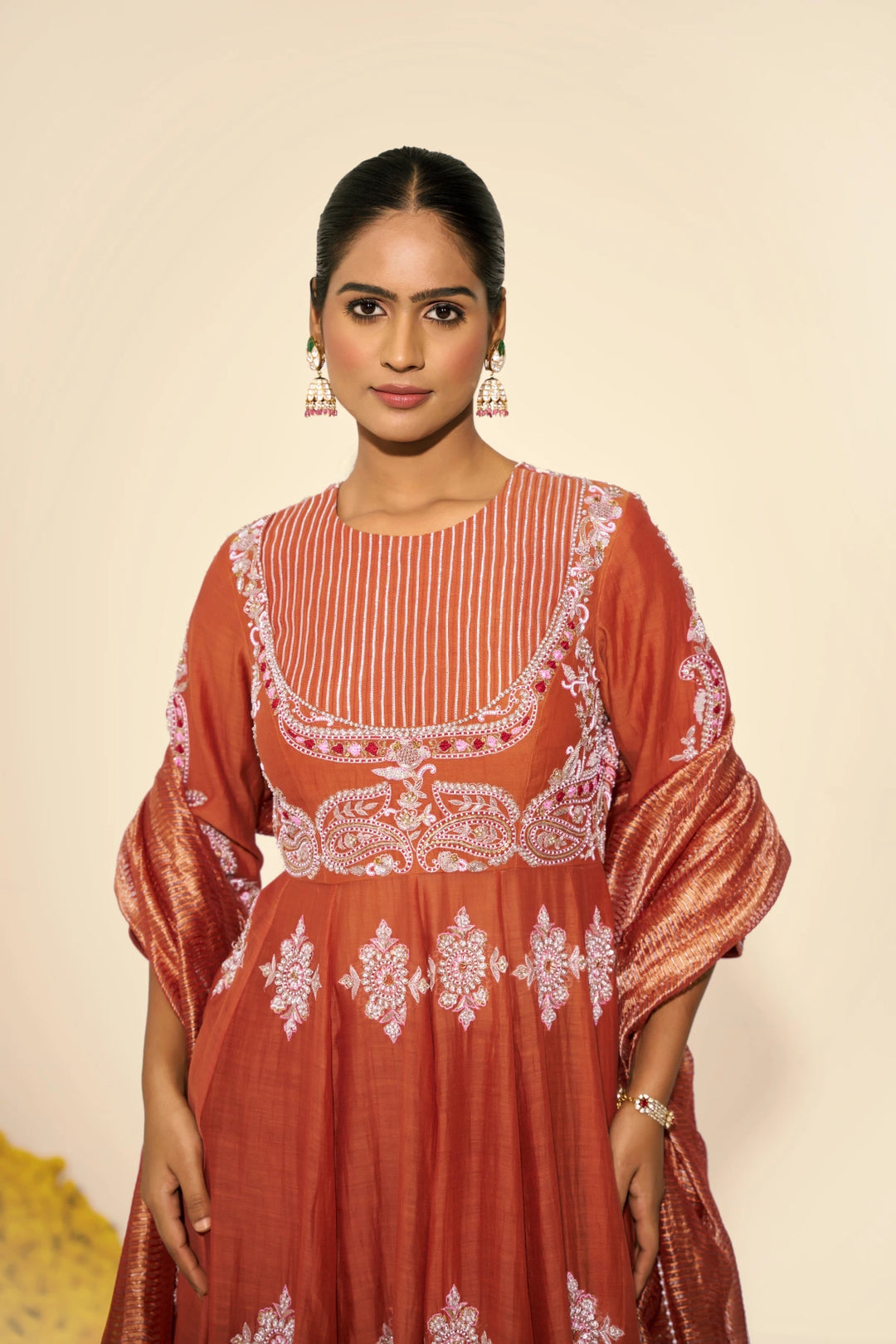 Rust Anarkali set