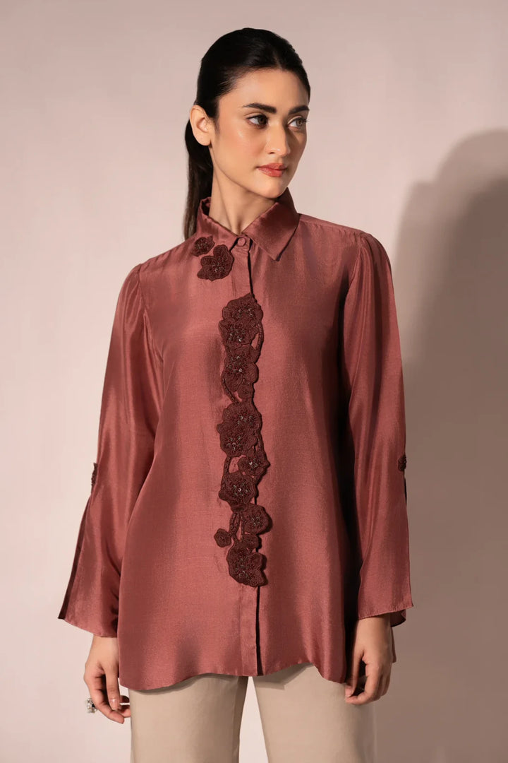 Jewel Front Placket Silk Shirt