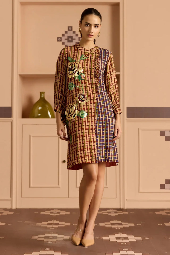 Burgandy Frill Shirt Dress